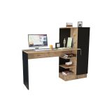 Escritorio con Estantes y Estantería, Color Negro-Roble