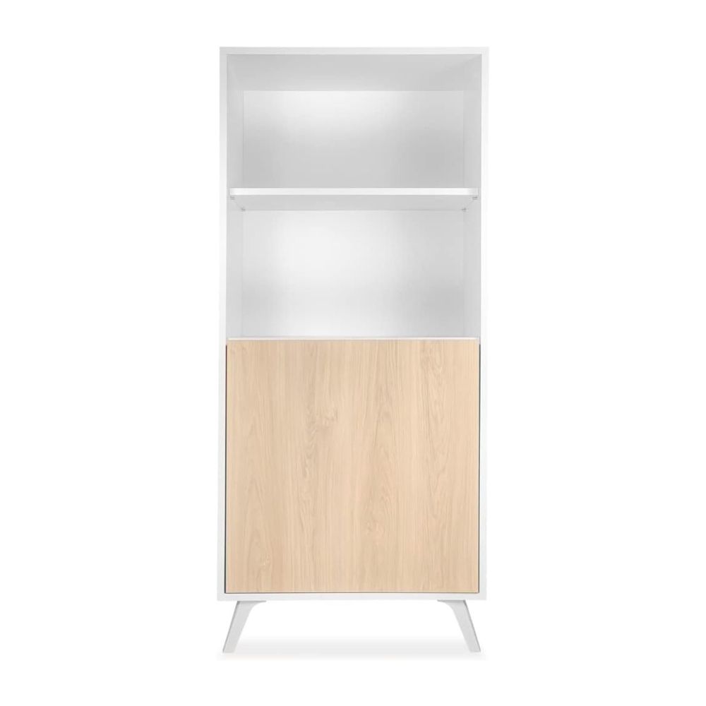 Mueble Bar para Salón o Comedor, Aparador de Cocina, Color Blanco-Roble, Medidas: 60 cm (An) x 135 cm (Al) x 40 cm (Fon)