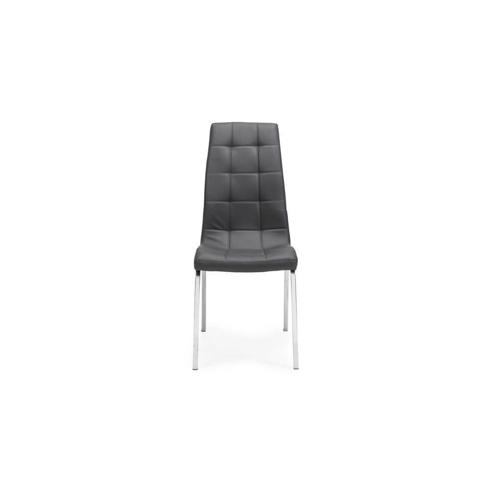 Juego de 4 Sillas Tapizadas en Símil Piel Gris Oscuro con Patas Cromadas, Asiento y Respaldo Ergonómicos- Medidas 43x63x97 cm