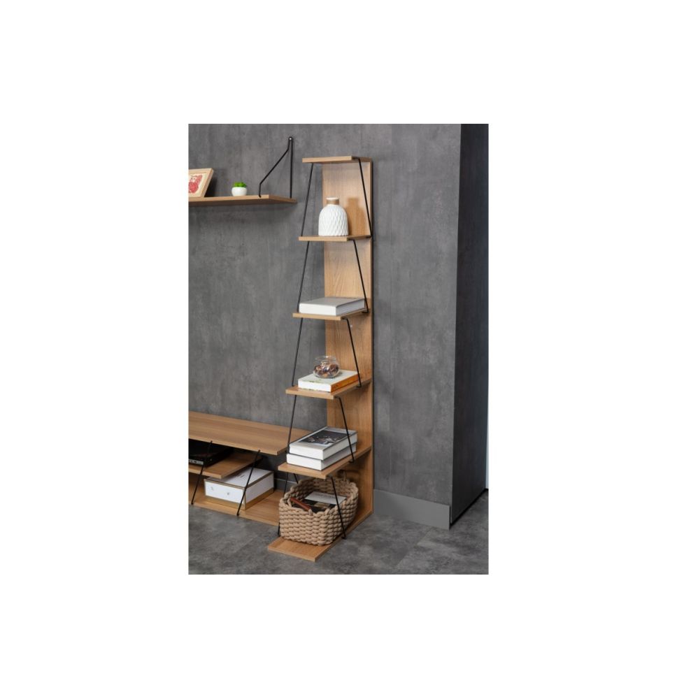 Estantería para Salón en Color Sonoma y Negro, 5 Niveles, 50x22x150 cm Estantería para Salón en Color Sonoma y Negro, 5 Niveles, 50x22x150 cm