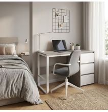 Escritorio Oficina 120 cm con 3 Cajones, Mesa de Ordenador Moderna, Tablero MDF y Melamina, Gris/Blanco, 120x48x74 cm