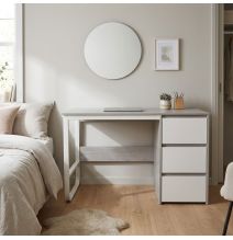 Escritorio Oficina 120 cm con 3 Cajones, Mesa de Ordenador Moderna, Tablero MDF y Melamina, Gris/Blanco, 120x48x74 cm